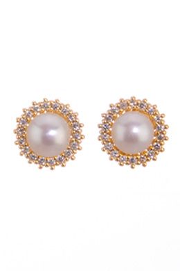 Freshwater Pearl and Diamond Halo Cluster Earrings