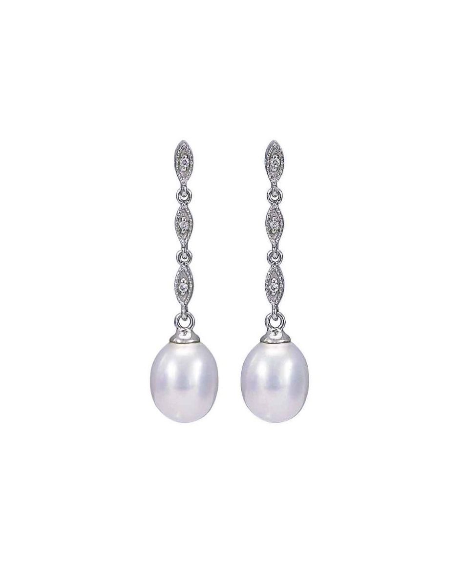 Edwardian era inspired Pearl & Diamond dropper earrrings