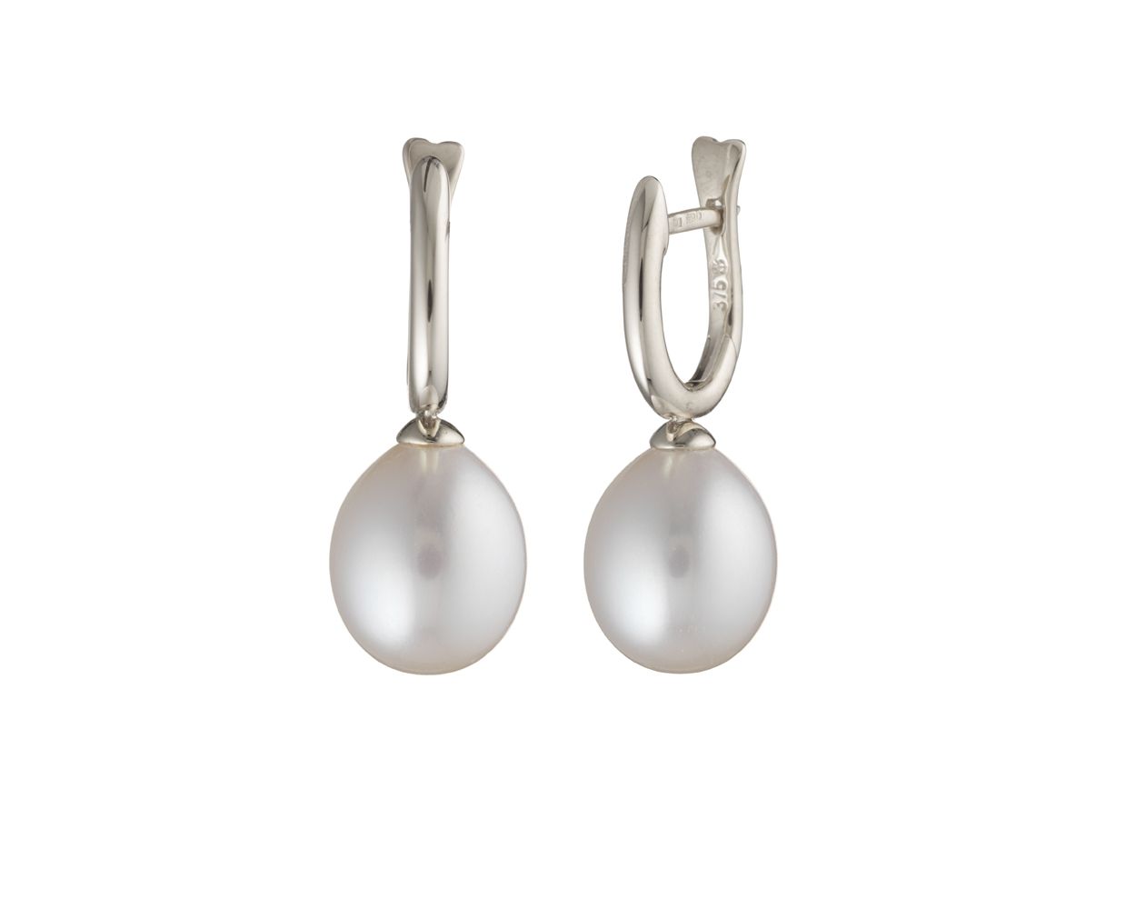 Freshwater Pearl Drop Huggie Earrings  |  9ct White Gold
