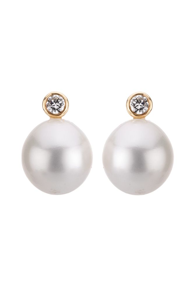 South Sea Pearl & Diamond Stud Earrings | 18ct Yellow Gold