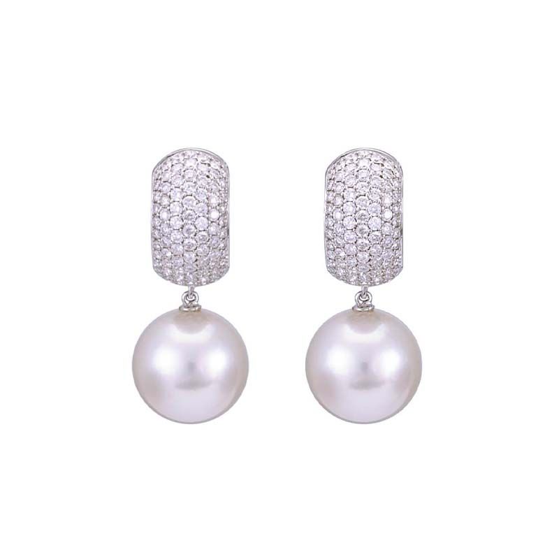 South Sea Pearl & Diamond Huggie Earrings | 18 ct White Gold 