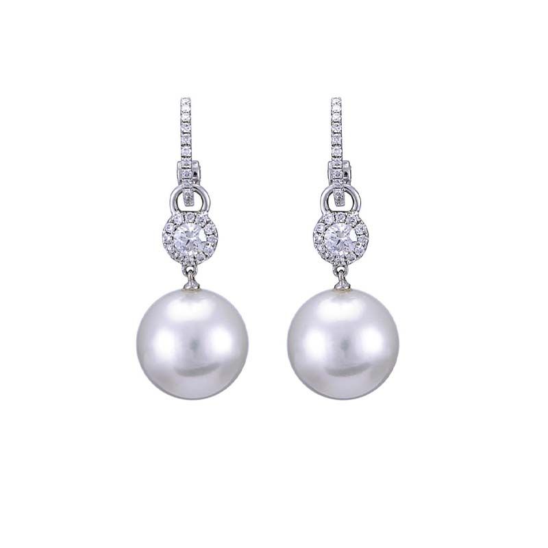 South Sea Pearl & Diamond Drop Earrings  |  18ct White Gold