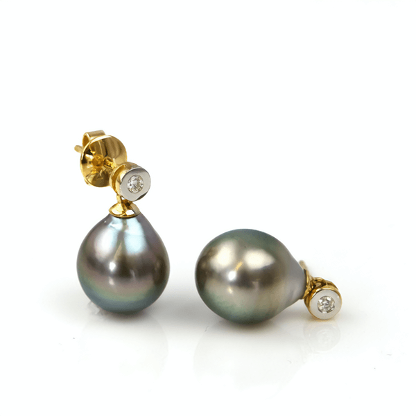 Tahitian Pearl & Diamond Drop Earrings  |  18ct Gold 