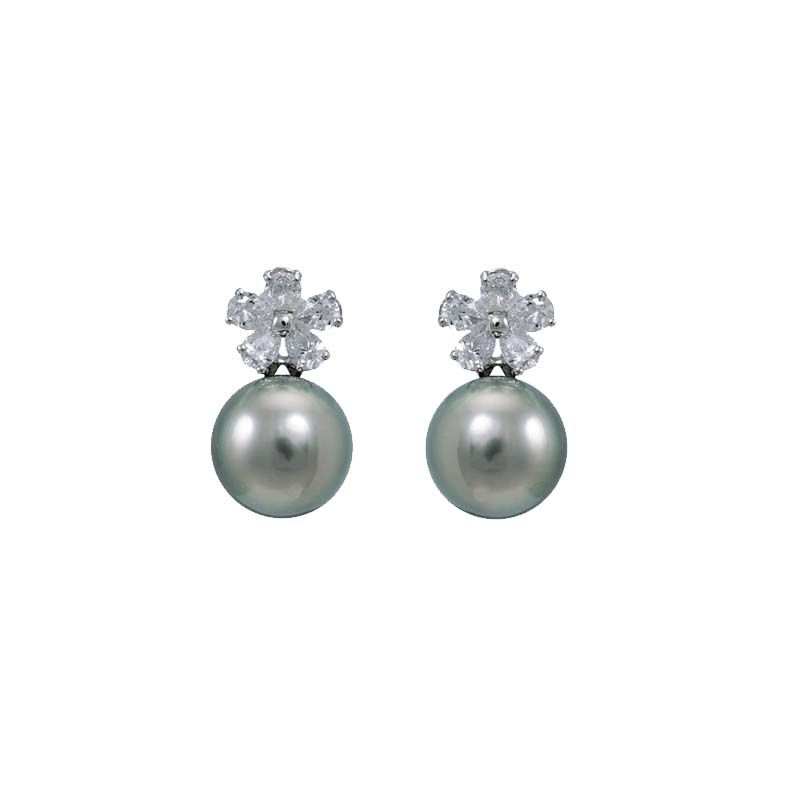 Superb Tahitian Pearl and radiating pear-shape Diamond earrings in 18ct white Gold