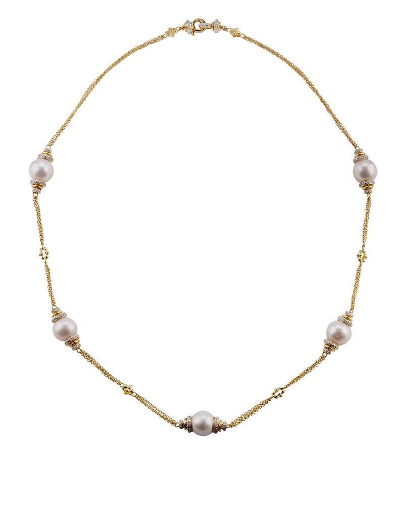 Freshwater Pearl and Chain "Mary Berry" Style Necklace | 9ct Gold 