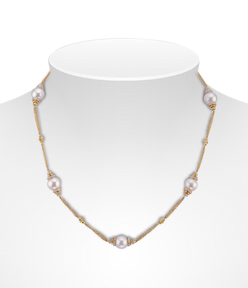 18ct Pearl and Diamond Chain Necklace.