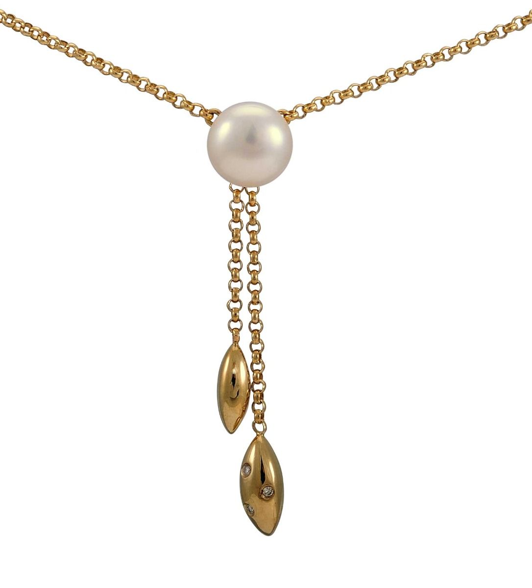 A delightful Negligee Pendant Necklace in 14ct Yellow Gold with Pearl and Diamonds
