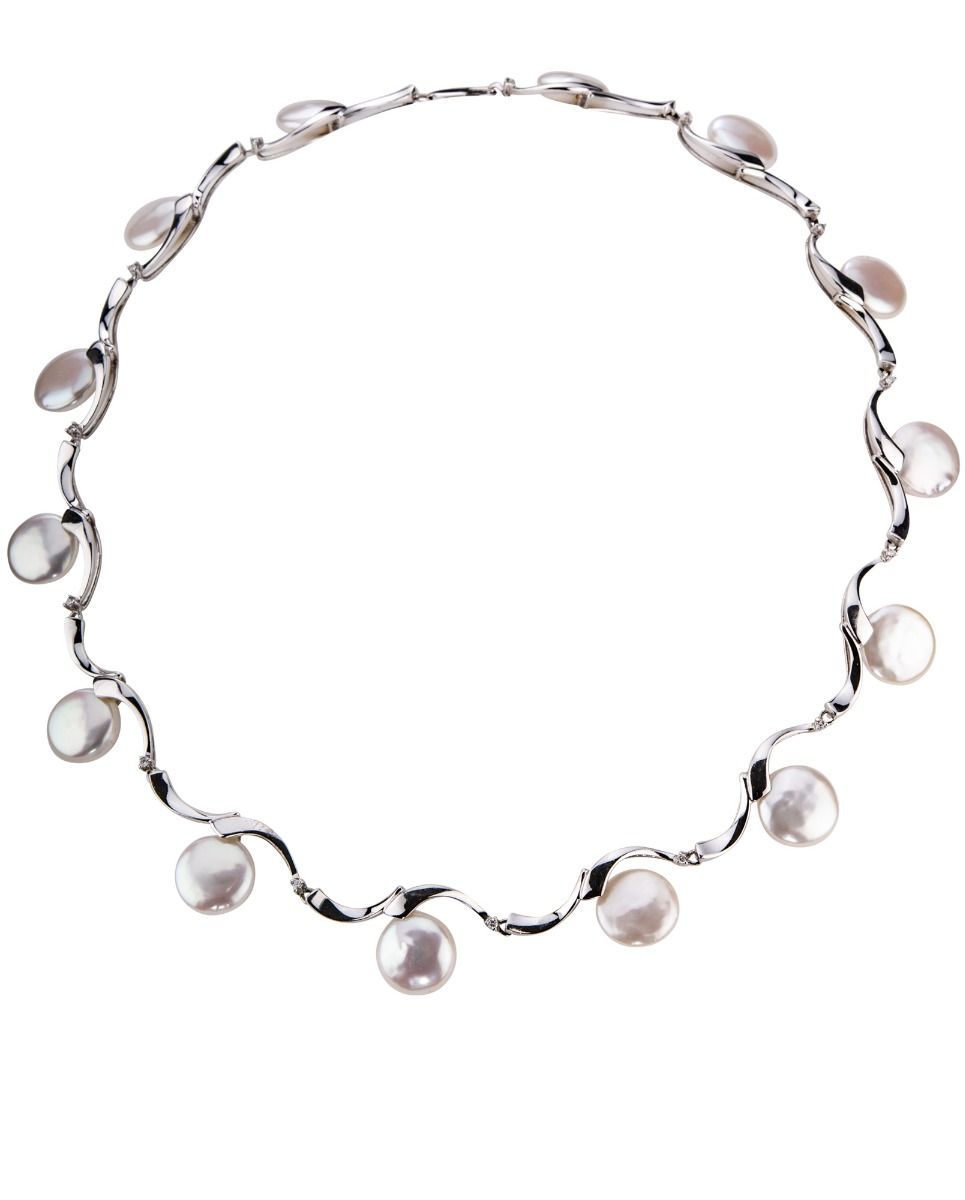 Freshwater Pearl & Diamond Collet Necklace | 14ct White Gold