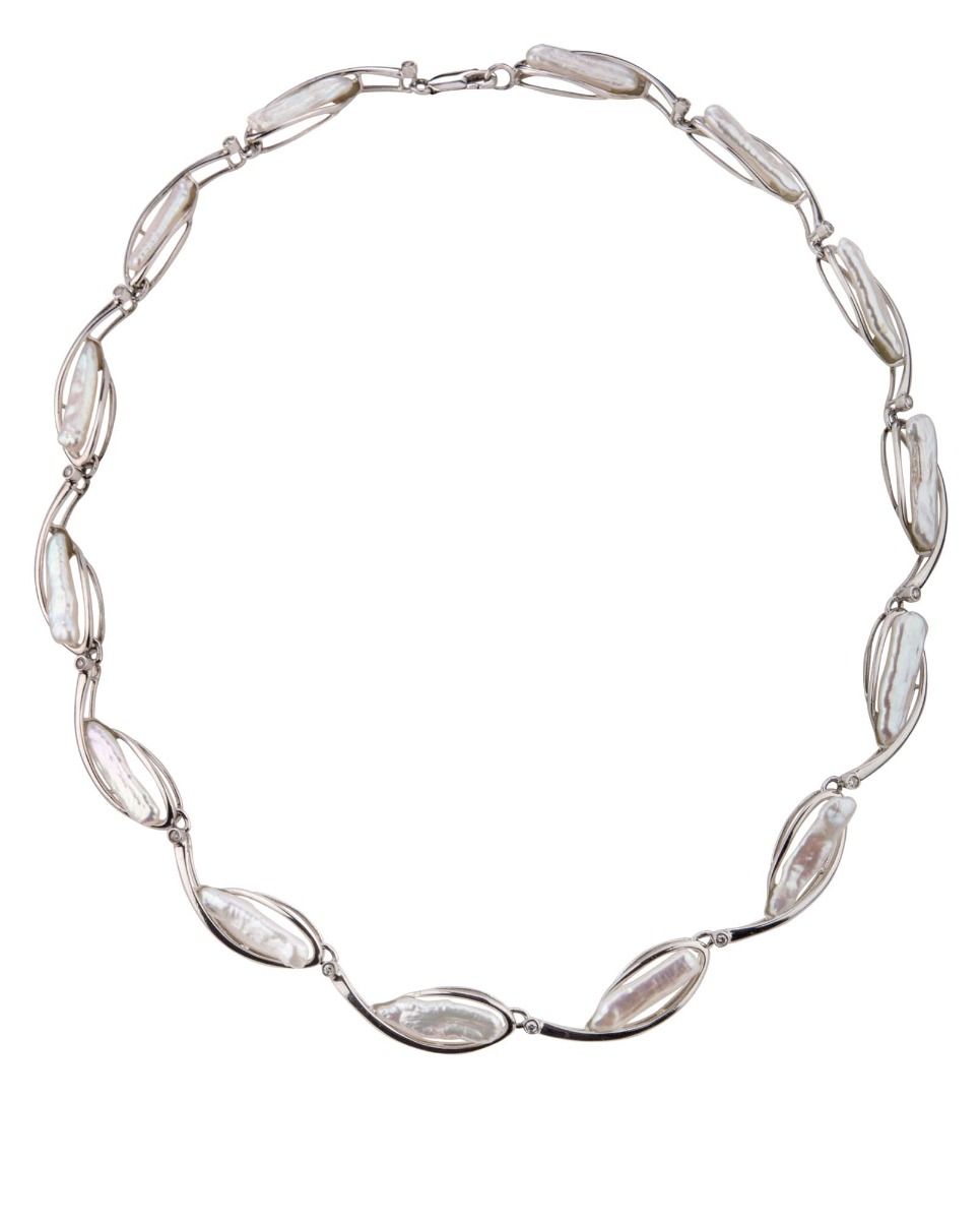 14ct Biwa Pearl and Diamond modern Necklace