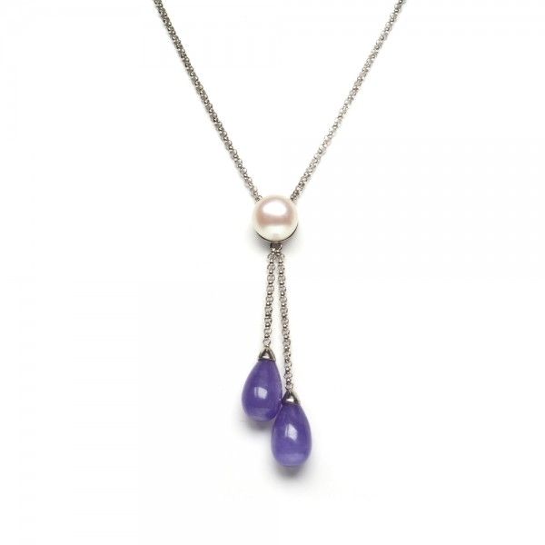 Lavender Jade & Freshwater Cultured Pearl Necklace  |  14ct White Gold