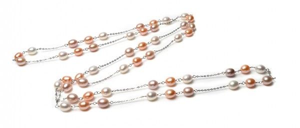 Multicolour Freshwater Pearl & Chain Necklace  |  Silver