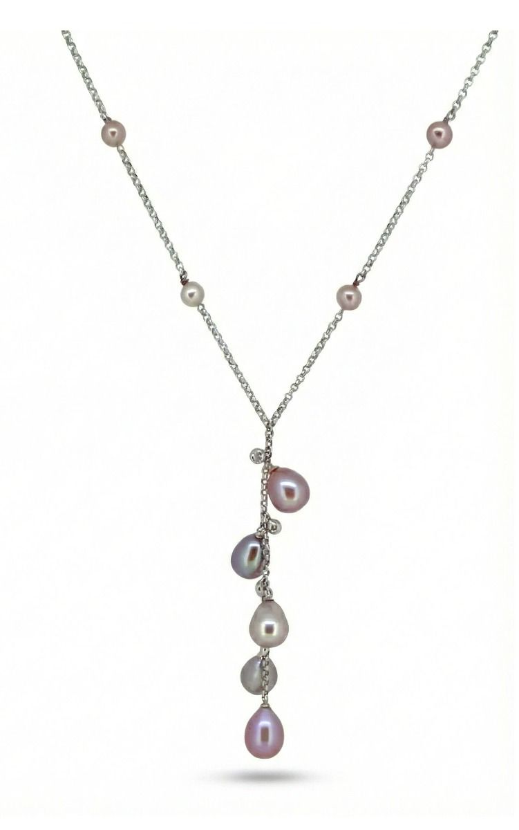 Freshwater Pearl & Diamond Rain Drop Necklace  |  14ct White Gold