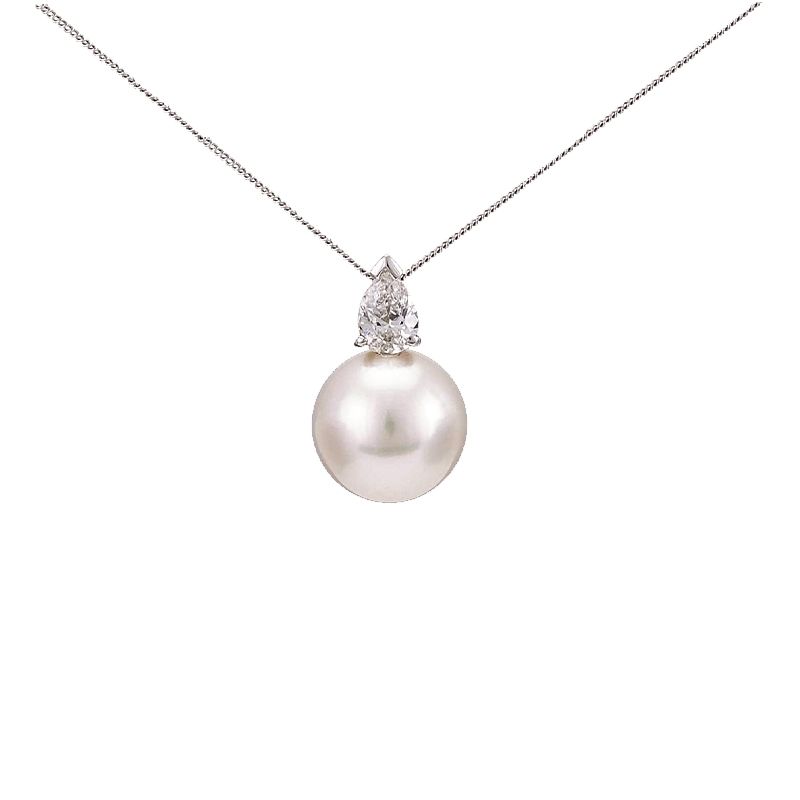  South Sea Pearl And Certified Pear-shape Diamond Pendant Necklace  | 18ct White Gold