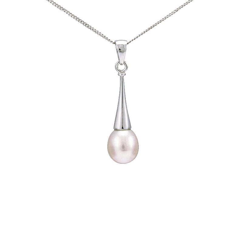 Contemporary Freshwater Pearl Fluted Drop Design Pendant  |  9ct White Gold