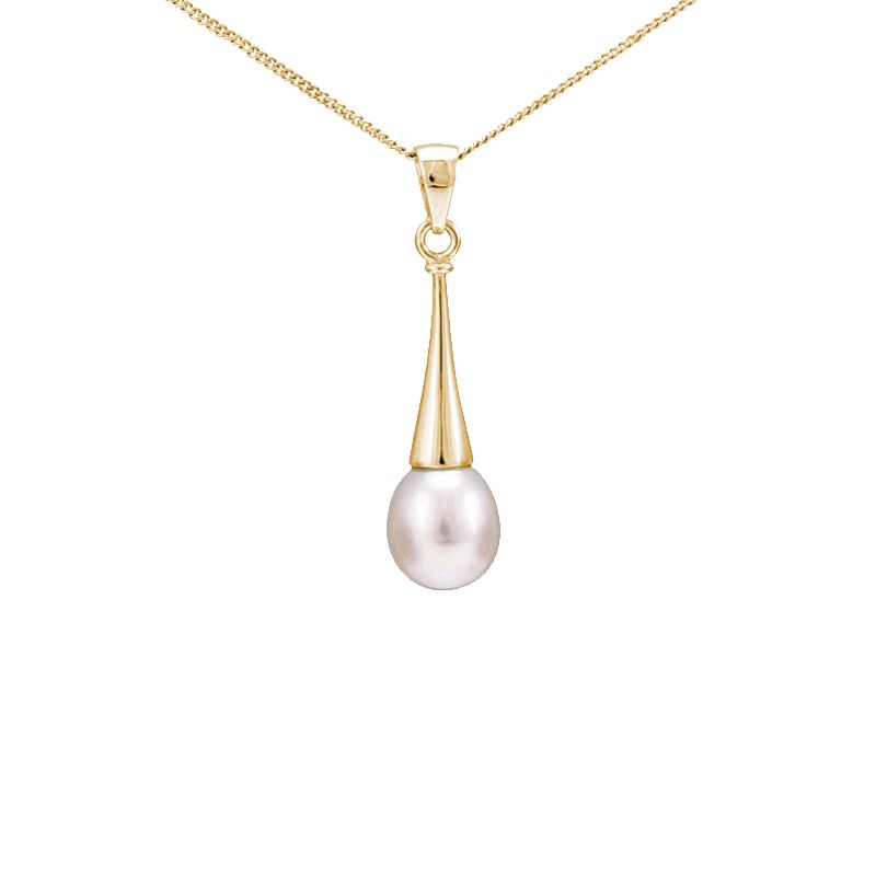 Contemporary Freshwater Pearl Fluted Drop Design Pendant  |  9ct Yellow Gold