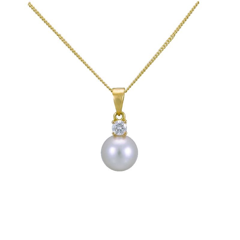 Akoya Pearl & Diamond 4 Claw Pendant  |  18ct Yellow Gold