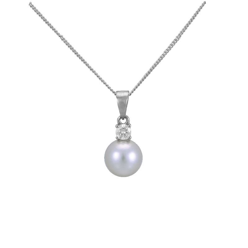 Akoya Pearl & Diamond 4 Claw Pendant  |  18ct White Gold