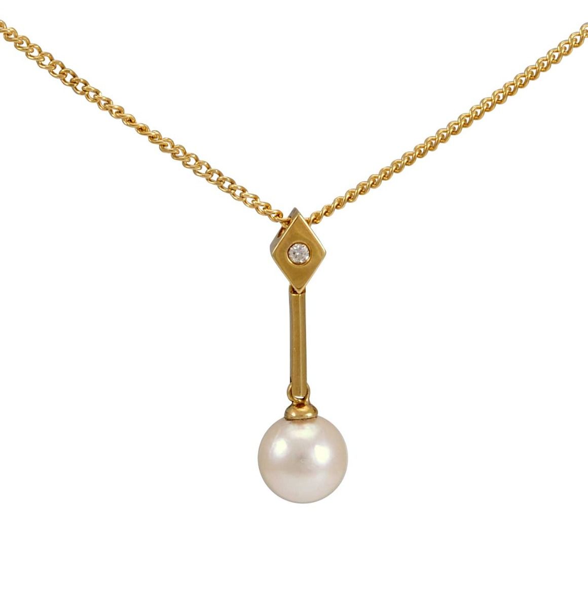 Geometric design 18ct Akoya Pearl and Diamond Pendant