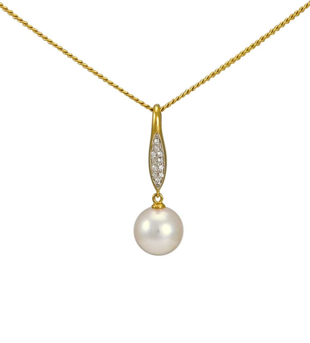 Elegant Edwardian design Japanese Akoya Pearl and Diamond Pendant.