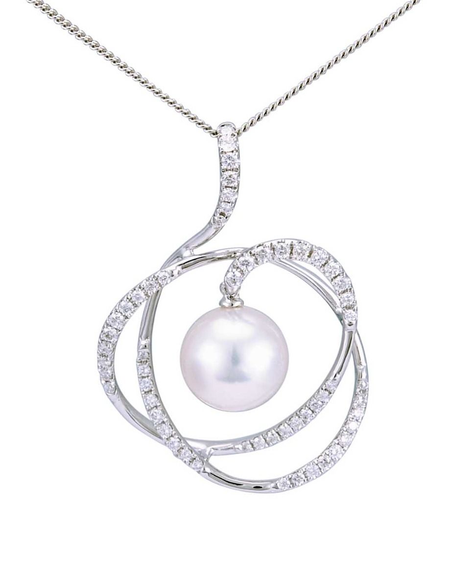 Akoya Pearl Swirling Contemporary Design Pendant |18ct White Gold