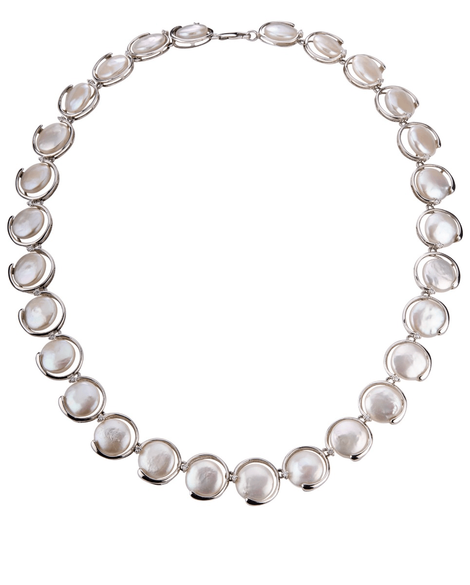 14ct Coin Pearl and Diamond contemporary collar necklace