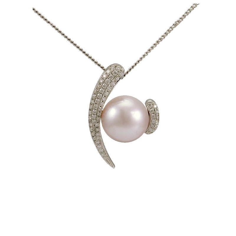Freshwater Pearl & Diamond "Symbol" Contemporary Design Pendant  |  18ct White Gold