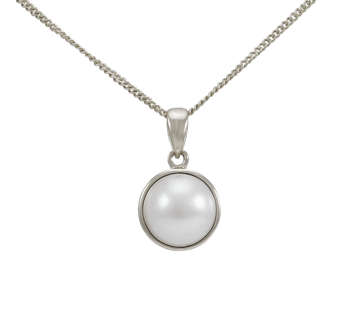 Freshwater Pearl Simple Circular Design Pendant  |  9ct White Gold