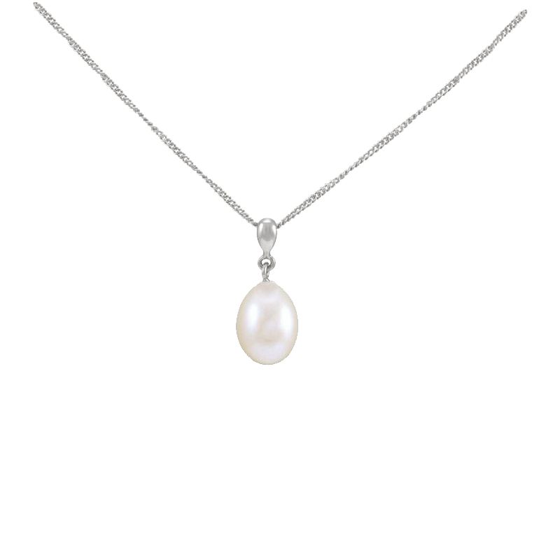 Freshwater Pearl Simple inverted Pear-Shape Design Pendant  |  9ct White Gold