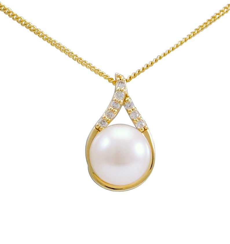 Freshwater Pearl & Diamond Cross-Over Pear-Shape Pendant  |  9ct Gold