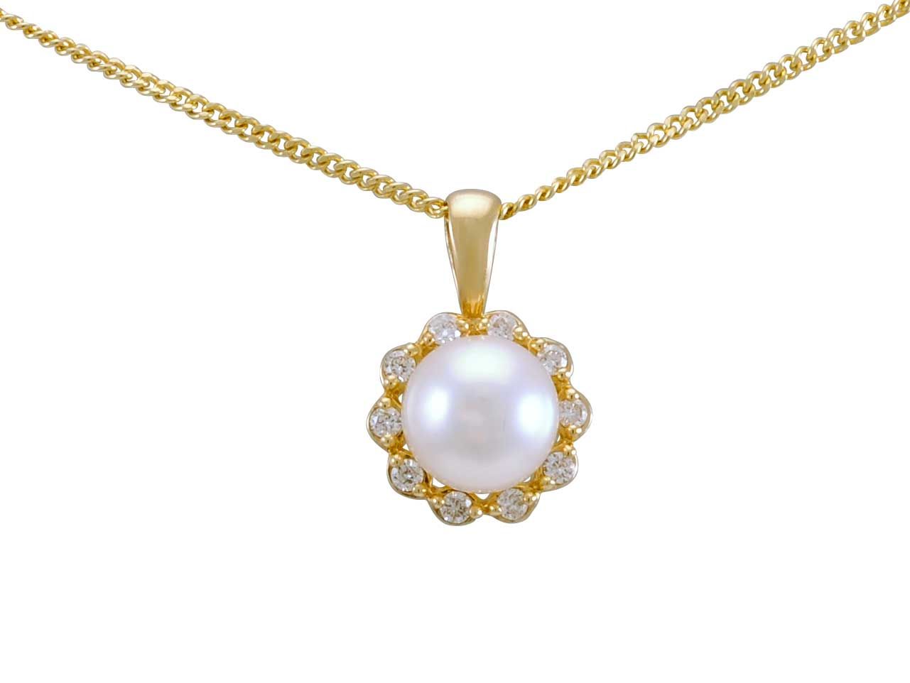 Freshwater Pearl & Diamond Dainty Cluster Pendant  |  9ct Gold