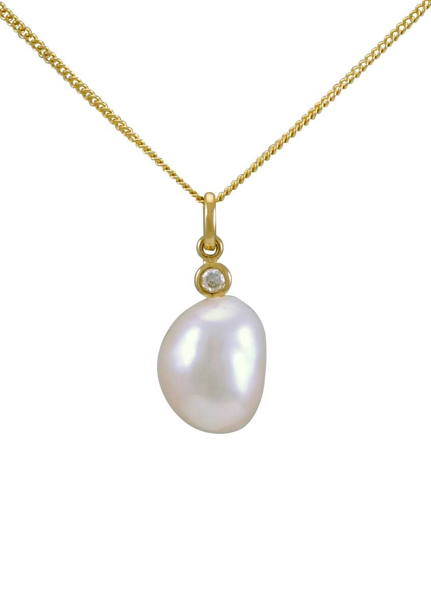 Simple Semi Baroque Pearl and Diamond Pendant
