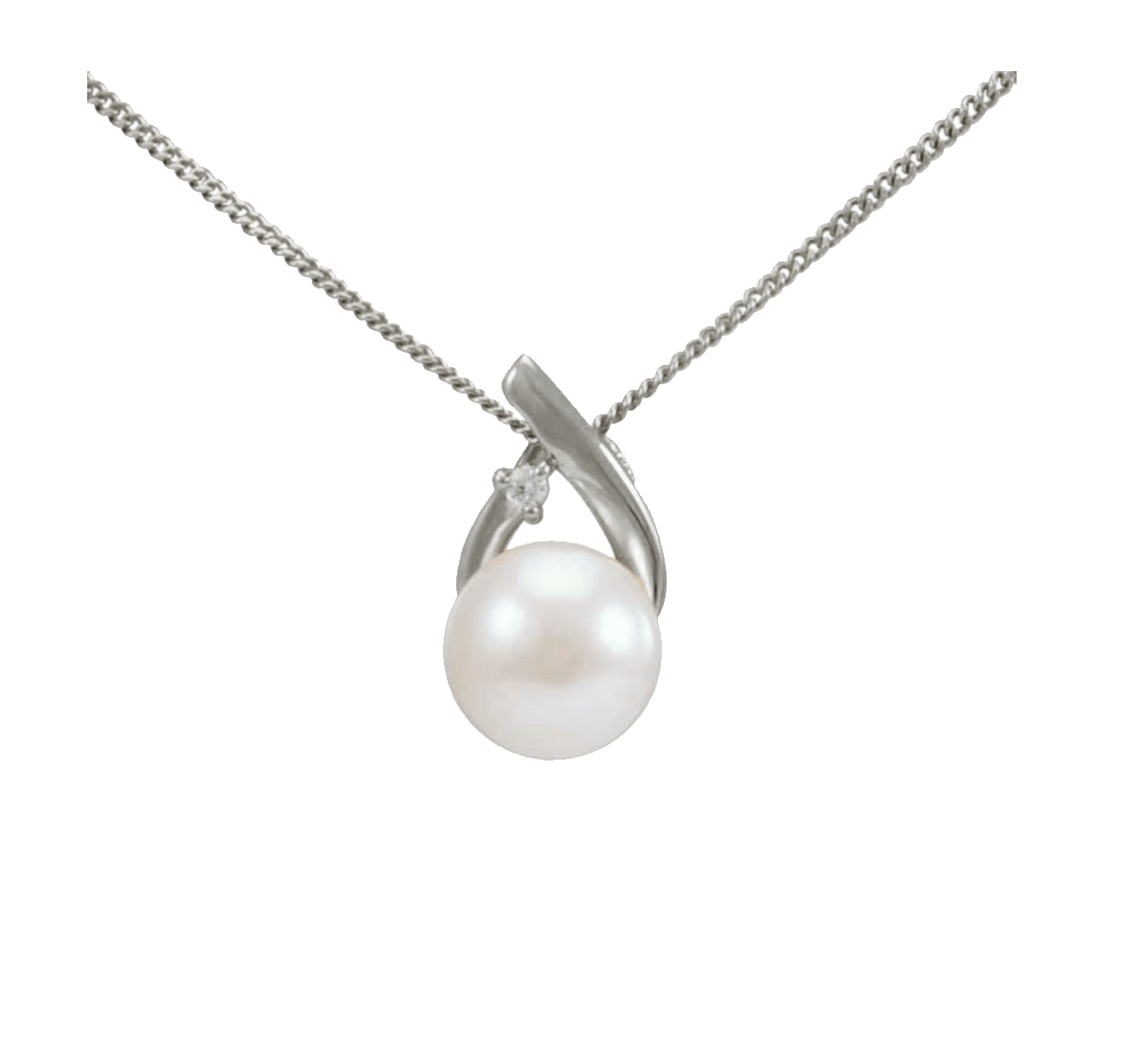 Freshwater Pearl & Claw Set Diamond Loop Design Pendant  |  9ct White Gold