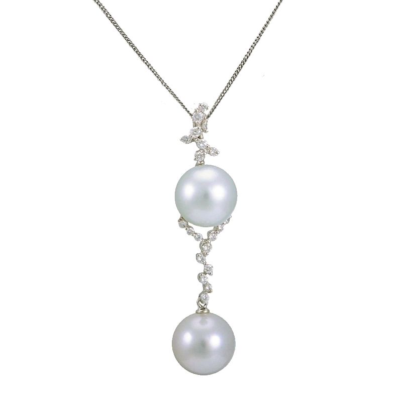 South Sea Pearl & Diamond Raindrop Design Pendant  |  18ct White Gold