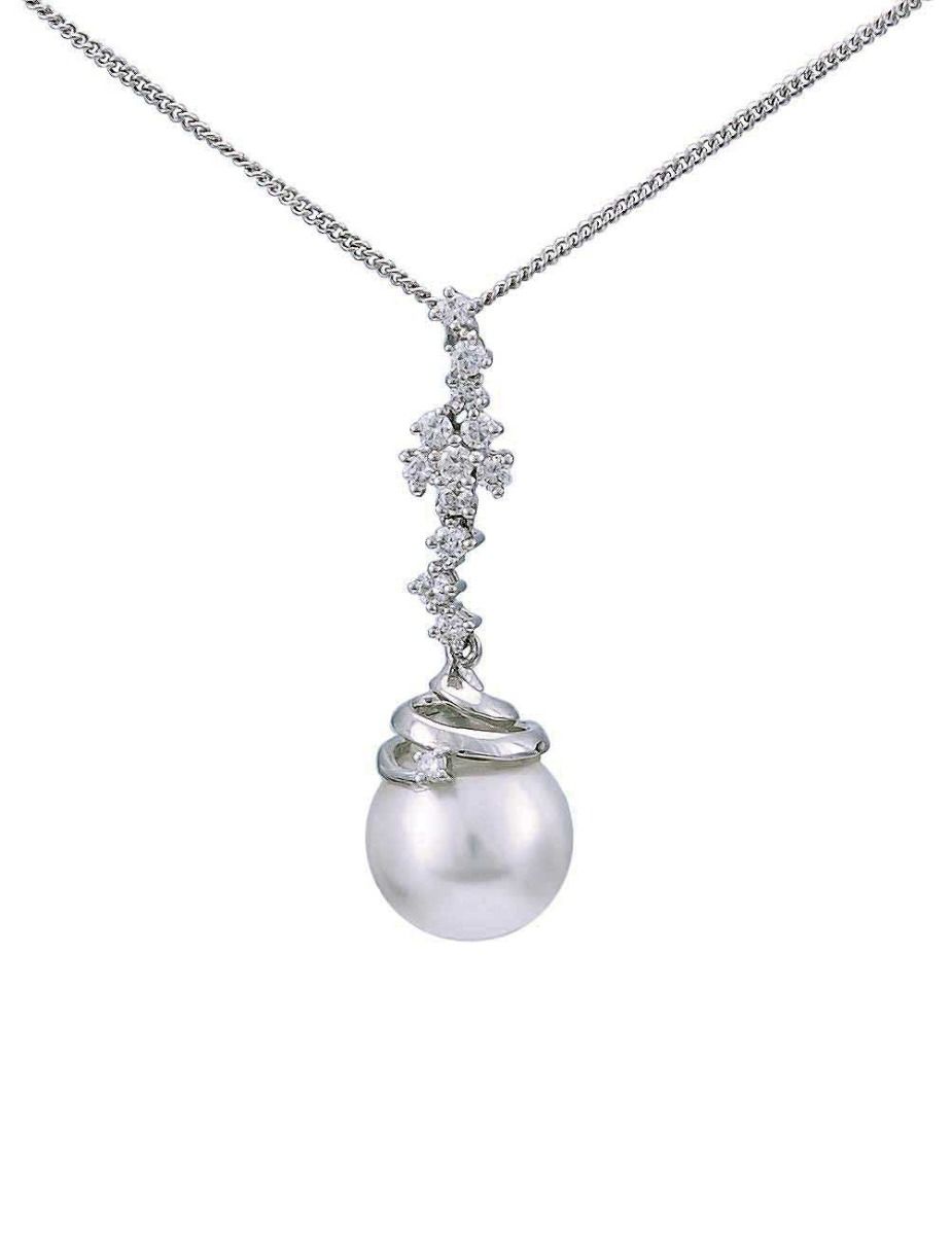 Erupting volcano design 18ct white Gold South Sea Pearl and Diamond Pendant .
