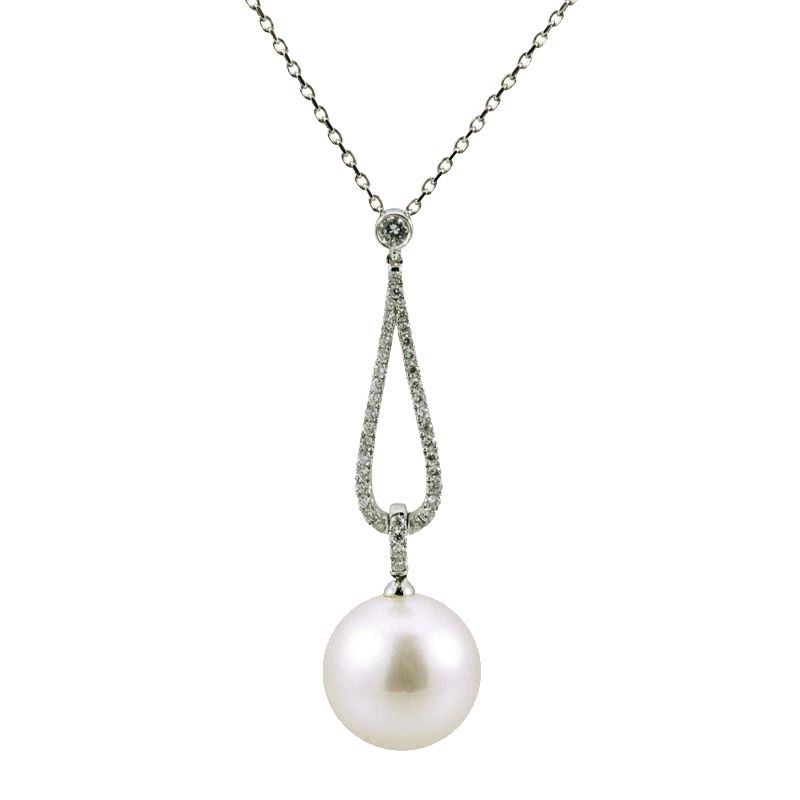South Sea Pearl & Diamond Loop Drop Pendant  |  18ct White Gold