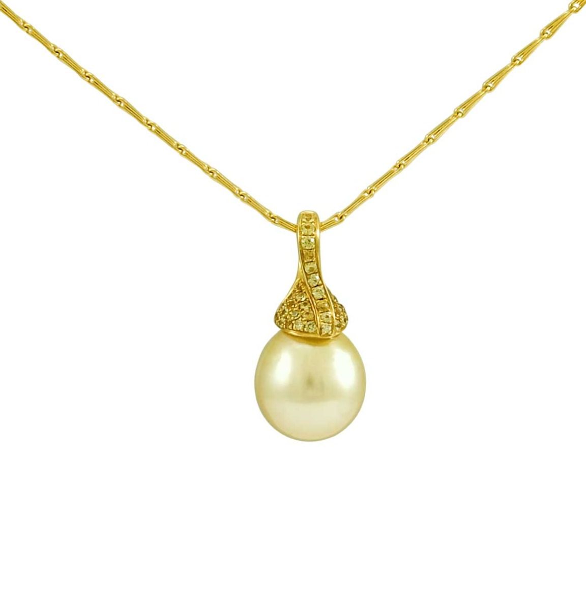 An unusual twisting design 18ct Pendant with Gold South Sea Pearl and Yellow Sapphires