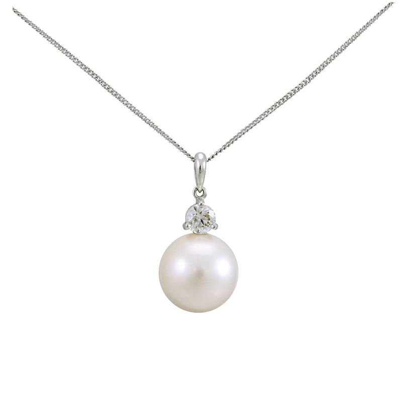 South Sea Pearl & Diamond Simple 3 Claw Pendant  |  18ct White Gold