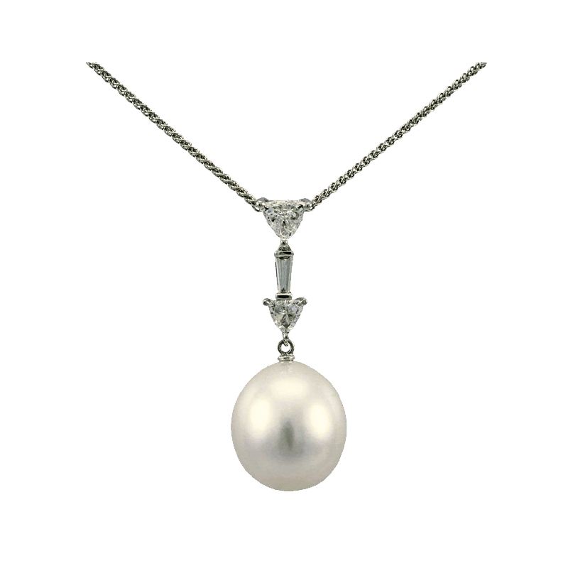 South Sea Pearl & Fancy Cut Diamond Pendant  |  18ct White Gold
