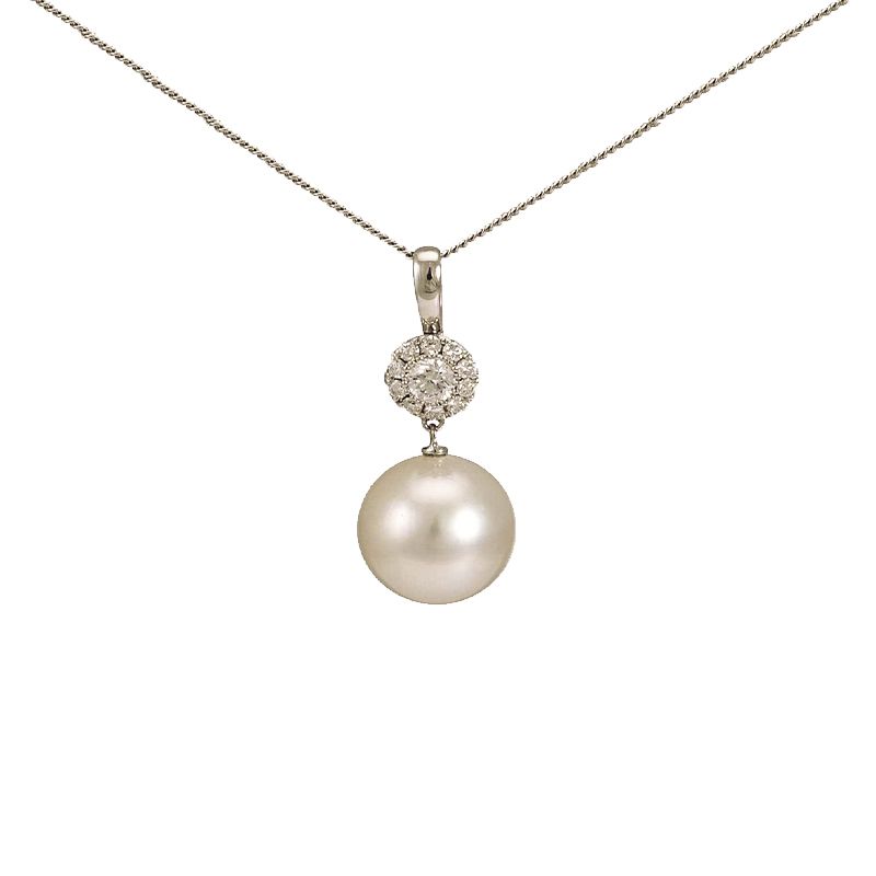 Beautiful South Sea Pearl and Diamond Halo Cluster Pendant