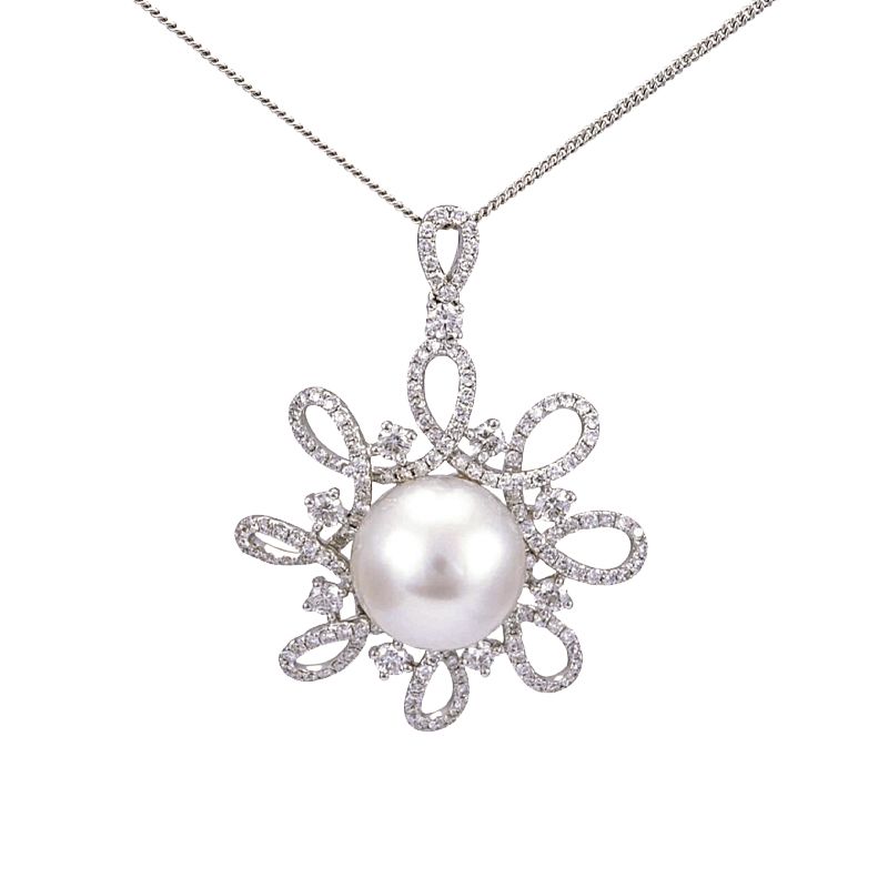 Sea Pearl & Diamond "Fantaisie Moderne" Pendant  |  18ct White Gold