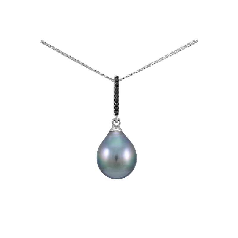 Tahitian Pearl & Black Diamond Line Pendant  |  9ct White Gold 