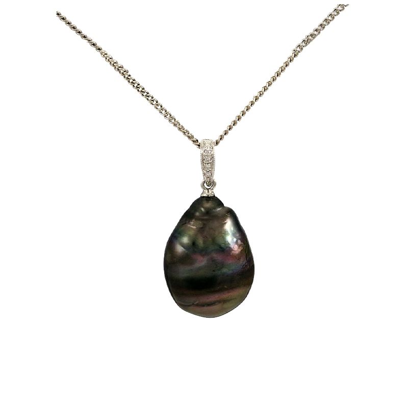 Unique Tahitian Keshi Pearl and Diamond 18ct pendant.