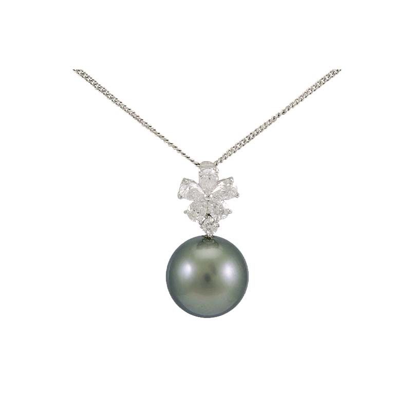 Tahitian Pearl & Diamond Radiating Diamond Pendant  |  18ct White Gold