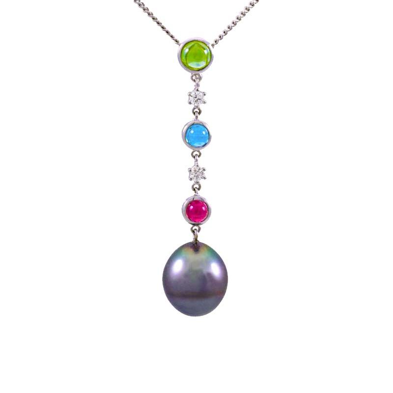 Tahitian Pearl & Diamond Multi-Stone Pendant  |  18ct White Gold