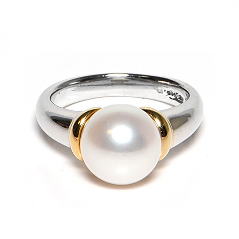 Silver & Gold Freshwater Pearl Ring