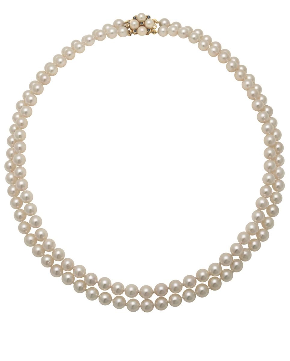 Double Row Akoya Pearl Necklace With Sapphire & Pearl Necklace