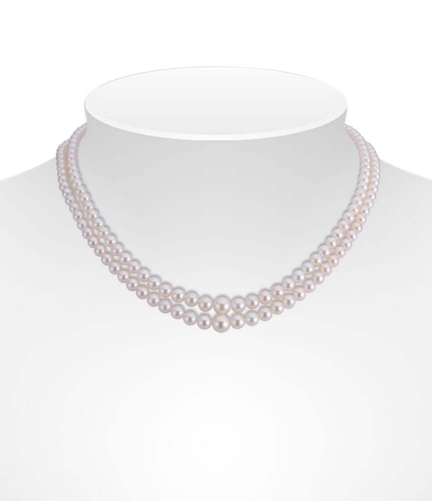 Double Row Graduated Akoya Pearl Necklace | Front on Bust
