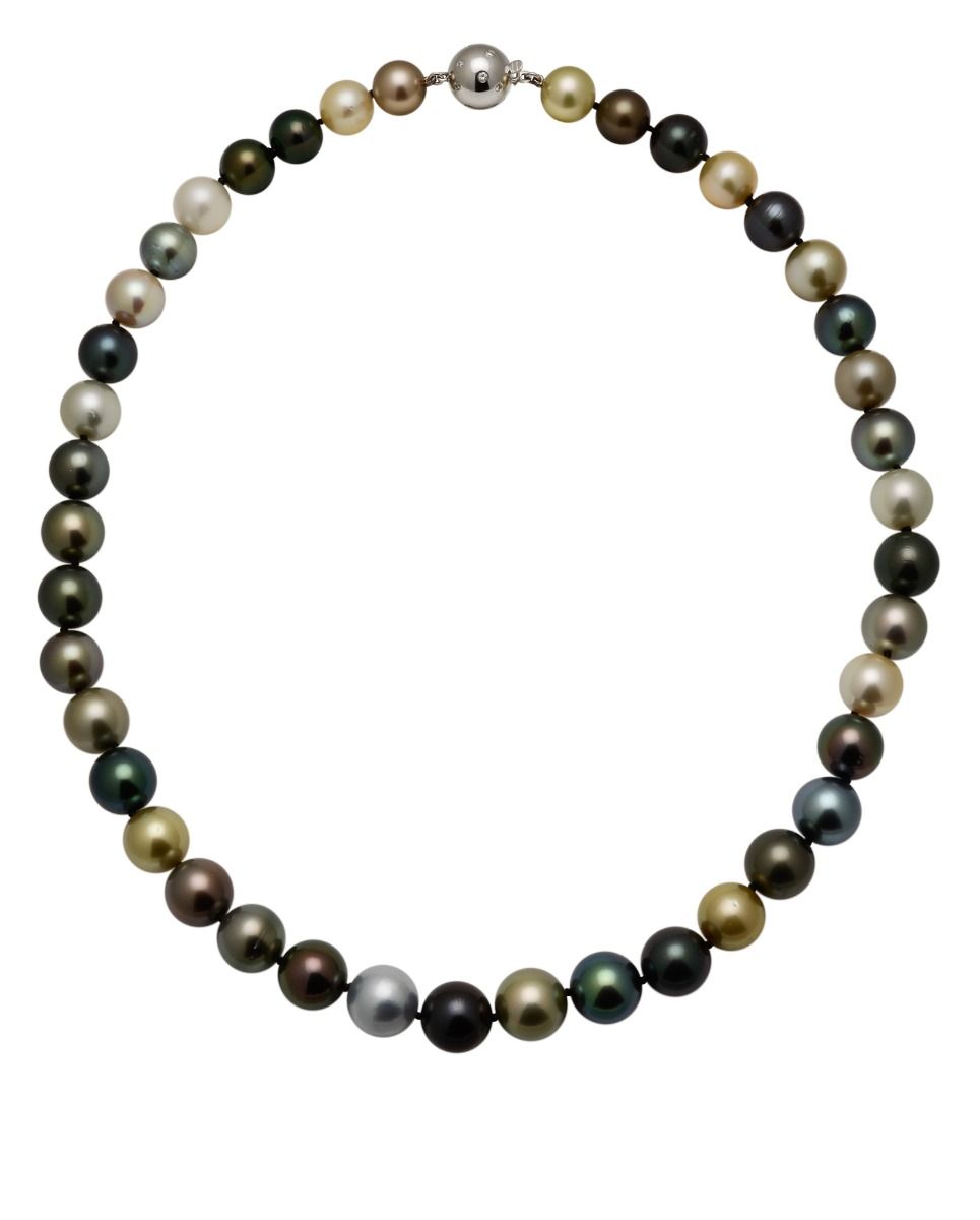 Multi-Colour Tahitian Pearl Necklace With Diamond Set Clasp