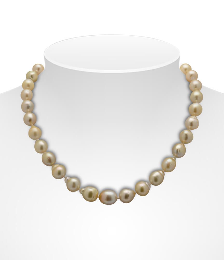 Light Gold Baroque South Sea Pearl Necklace On Bust