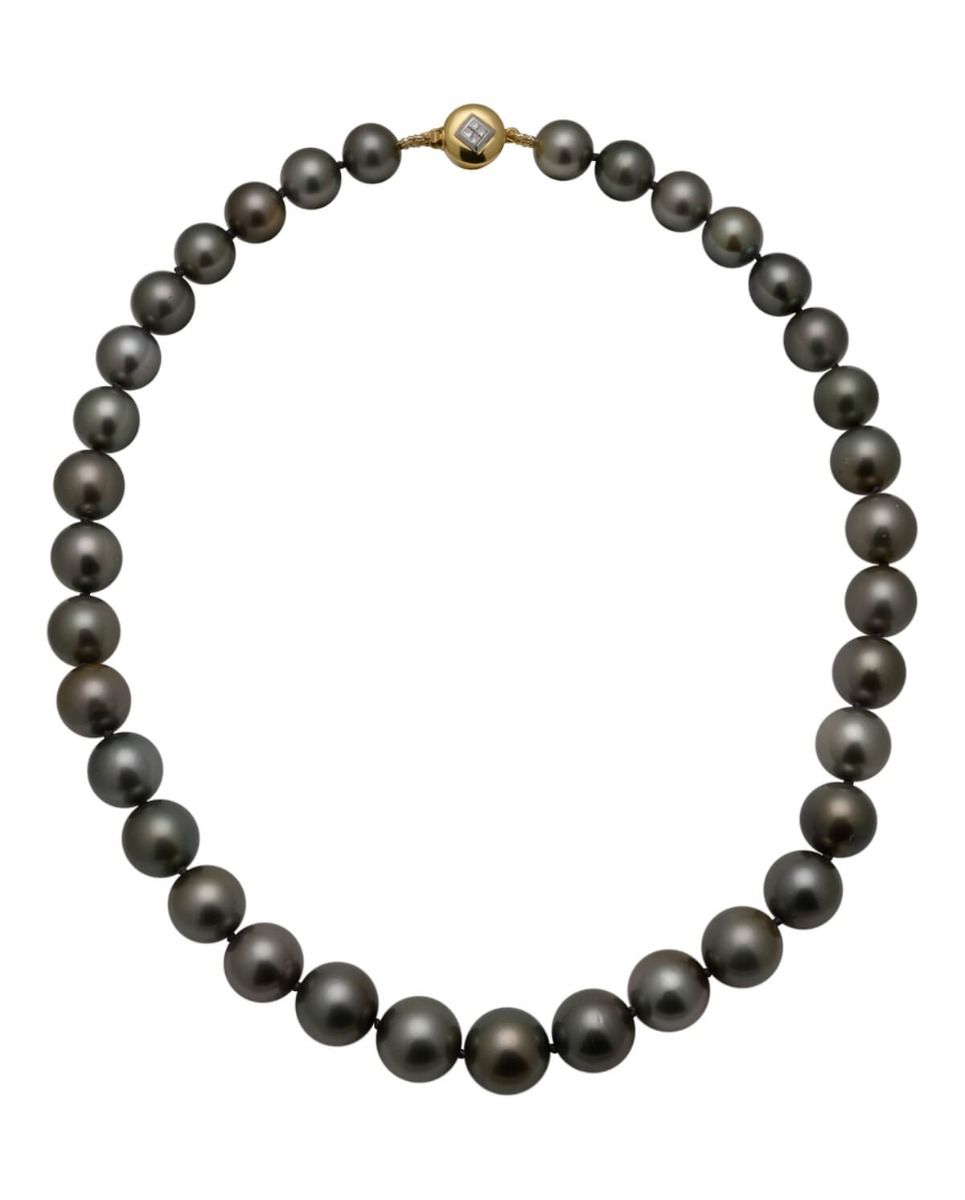 Pewter Toned Tahitian Pearl Necklace With 18ct Diamond Set Clasp